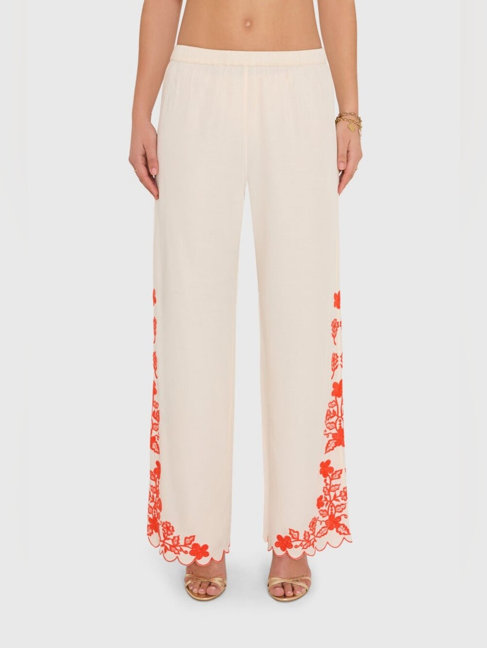 NWT Amanda Uprichard Cream Linen Embroidered Coraline Pants - Size Medium